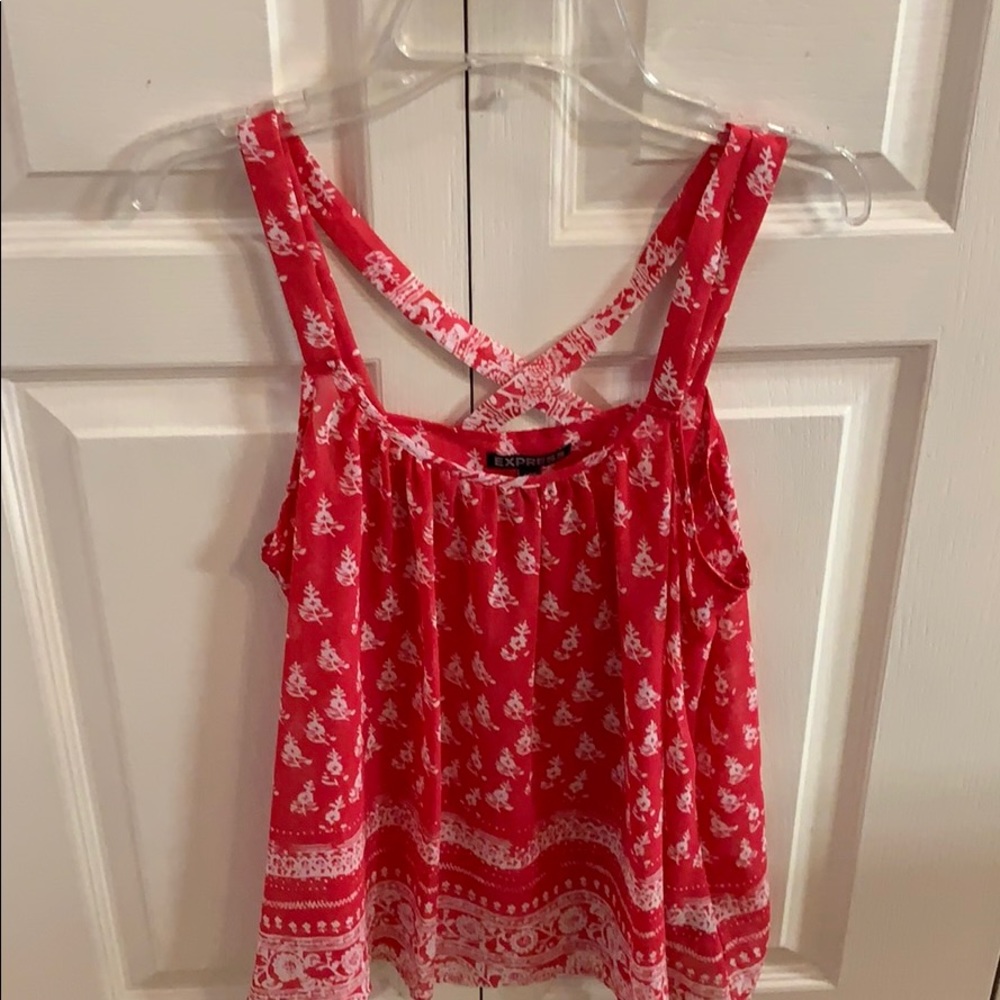 Express red & white sheer top